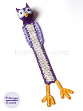 Marque page chouette hibou violet bicolore en coton au crochet