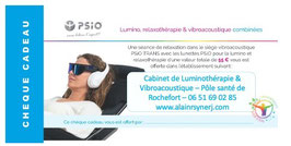 Chèque cadeau PSIO valeur de 55 € pour une séance vibroacoustique PSIO TRANS & Luminothérapie