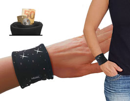 elegante kleine Armbandtasche 6.5 schwarz mit schwarzen Pailletten
