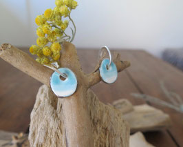 Boucles d'oreilles dégradé bleu et  argent en porcelaine