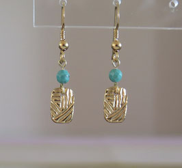 Boucles d'oreilles Lignes courbes or avec turquoises