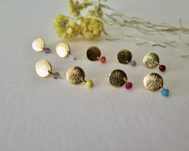 Boucles d'oreilles avec perle en verre, 9 coloris au choix, doré à l'or fin 24 carats