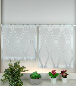 2-teilige moderne Bistrogardine, Kurzgardine ecru / beige "Leinenoptik"