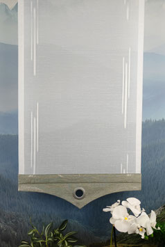 Moderne Scheibengardine, Gardine weiß / grau  / silber "Streifchen"