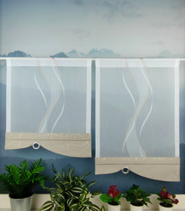 2-teilige moderne Bistrogardine, Kurzgardine weiß / sand-beige "Welle"