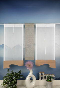 3-teilige moderne Bistrogardine, Kurzgardine weiß / beige für schmälere Fenster Modell 77