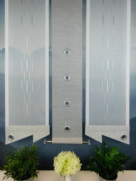 3-teilige moderne Scheibengardine, Gardine weiß / grau / beige Modell 199 für schmale Fenster