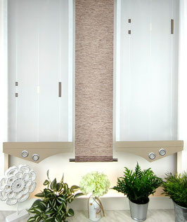 3-teilige moderne Scheibengardine, Gardine weiß / braun / beige Modell 99