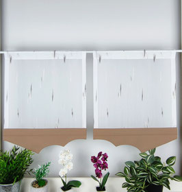 2-teilige moderne Bistrogardine, Kurzgardine weiß / braun / beige "Streifchen"
