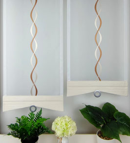 2-teilige moderne Scheibengardine, Gardine weiß / braun / beige "Welle" Modell 133