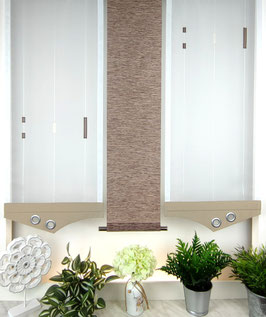 3-teilige moderne Scheibengardine, Gardine weiß / braun / beige Modell 99