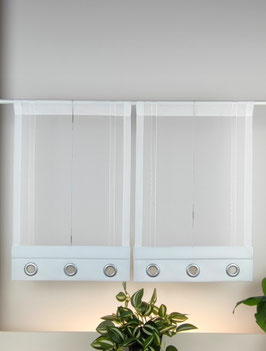 2-teilige moderne Bistrogardine, Kurzgardine weiß / schwarz Modell 129 für schmale Fenster