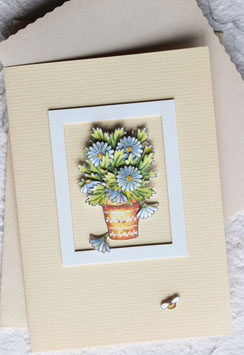 Karte "Blumentopf" mit lichtblauen Blüten