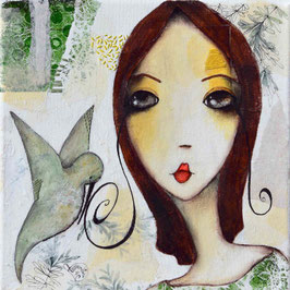 Lily et son colibri - 20 cm x 20 cm