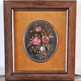 Miniatura, natura morta, fiori, ovale.