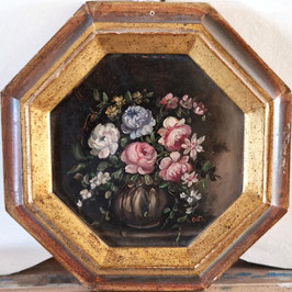 Miniatura ottagonale, natura morta vaso con fiori.