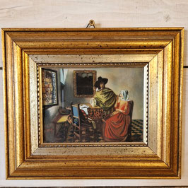 Miniatura, interno olandese. Cornice in legno oro antico