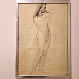 Carboncino su carta, studio di nudo figura di uomo.