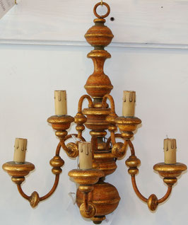 Applique a 5 luci in legno tornito, aragosta antico e oro