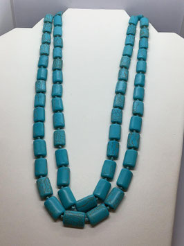 Collier hippie chic turquoise – longue corde & pierre rectangulaire