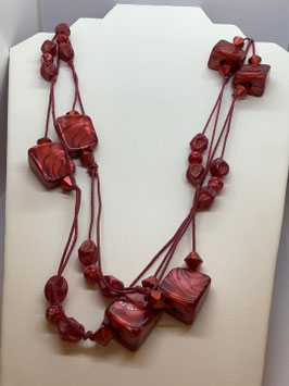 Très grand collier vintage en corde rouge
