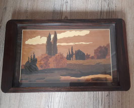 Plateau décoratif en marqueterie – paysage méditerranéen