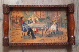 Plateau décoratif ancien en bois – peinture naïve