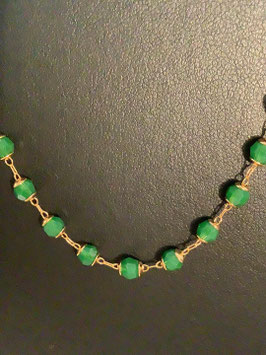 Collier ras-du-cou doré – perles strass vert bouteille