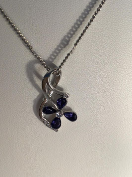 Chaîne avec pendentif fleur – pierre bleu marine & strass