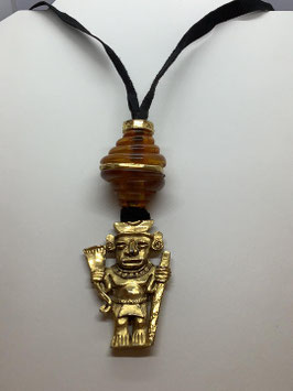 Collier vintage signé Jacky de G Paris – pendentif personnage aztèque