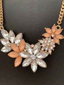 Collier fantaisie doré – gros strass blancs & roses