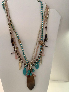 Collier fantaisie – mélange argenté & doré, pierre centrale brune