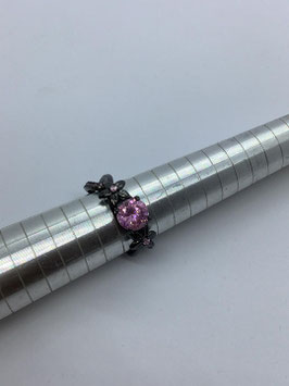 Bague grise anthracite ornée de strass roses – 4 g – diamètre 13 cm