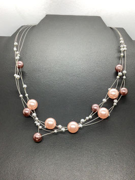 Collier demoiselle d’honneur – perles nacrées rose & taupe