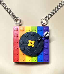 Miss Brixx Lego Rainbow Turntable Necklace. The Record Spins!
