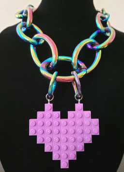 Miss Brixx Holographic Chain with Purple Heart Statement Necklace
