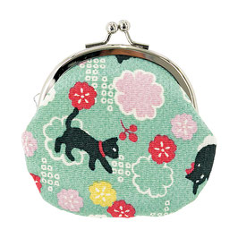 GAMAGUCHI COIN PURSE: CAT and FLOWERS
