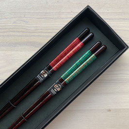 *CHOPSTICKS SET: GOLD TAPESTRY GREEN/RED