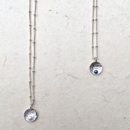 Collier - Argent / Disque imprimé / Perle -