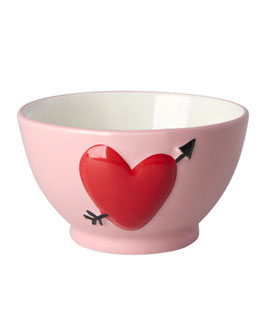 Groß Keramik Schüssel - Pink - Embossed Heart Design