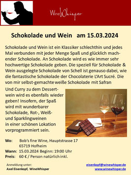 Tasting: Schokolade & Wein am 15.03.2024  inkl. Frühbucherrabatt