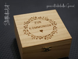 HOLZ GESCHENKBOX Erstkommunion - 13cm x 13cm blau