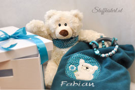 GESCHENKSETAKTION BÄR-DECKE-GREIFLING inklusive BOX, Geschenkband und Glückwunschkarte