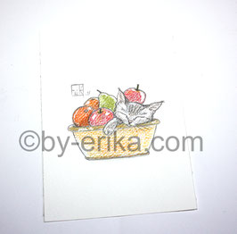 chat fruits dessin original