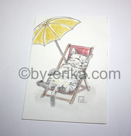 chat plage dessin original