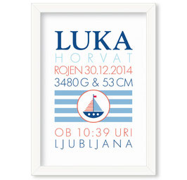 Individualizirana grafika ob rojstvu fantka z motivom barčice "Luka"