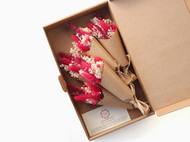 Škatlica s suhim cvetjem - mini šopki v rdečih in belih tonih