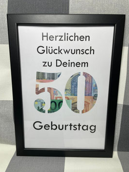Geldgeschenk Bilderrahmen 50. Geburtstag personalisierbar