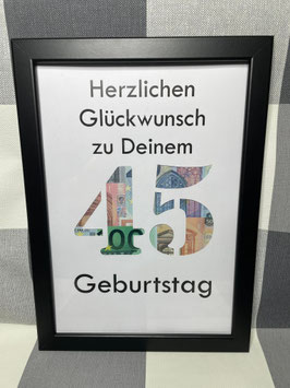 Geldgeschenk Bilderrahmen 45. Geburtstag personalisierbar