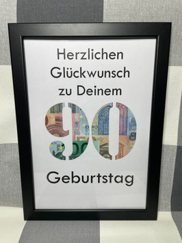 Geldgeschenk Bilderrahmen 90. Geburtstag personalisierbar